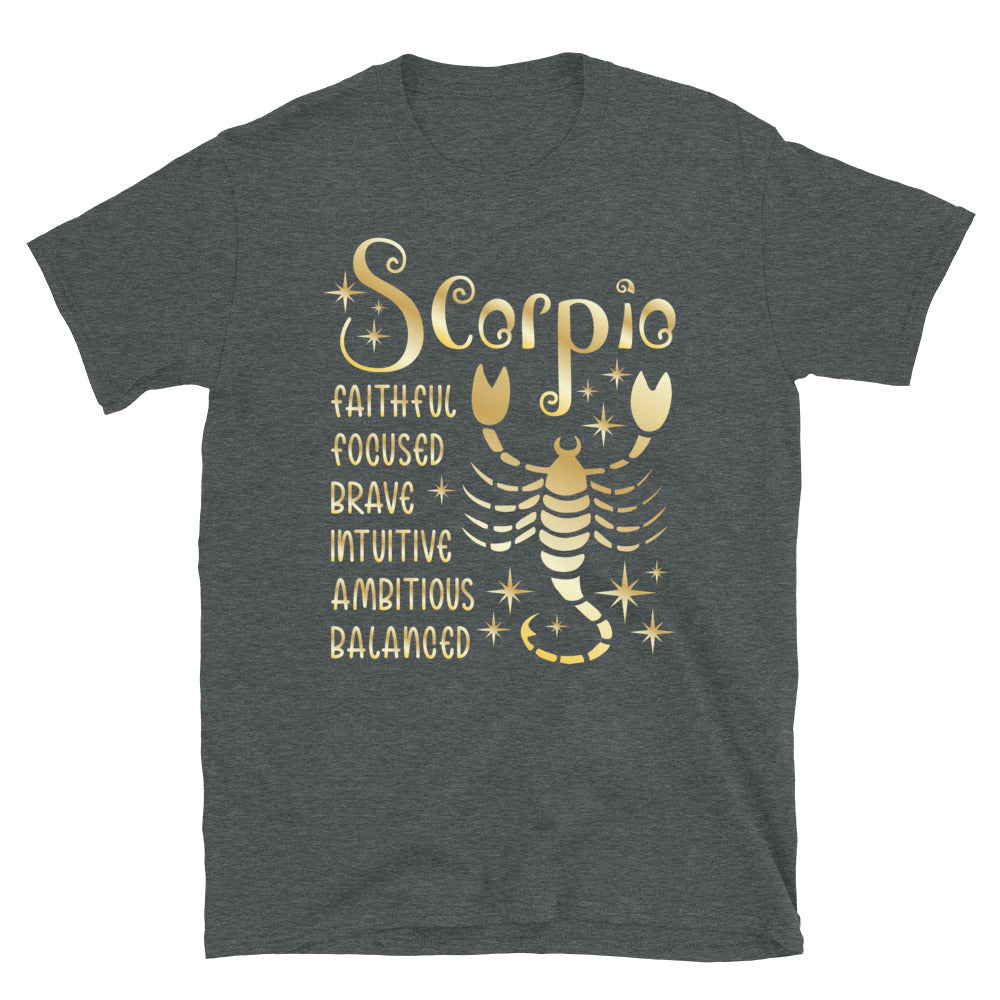 Scorpio Zodiac Positive Traits TShirt - Dark Heather Color - https://ascensionemporium.net